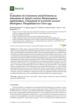 Evaluation of D-Limonene and -Ocimene As Attractants of Aphytis Melinus (Hymenoptera: Aphelinidae), a Parasitoid of Aonidiella A