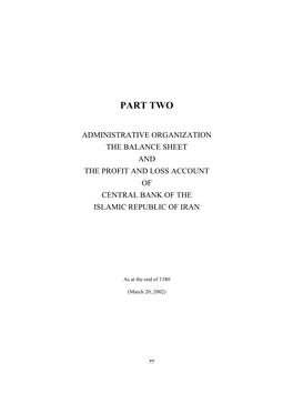 Part Two: Administrative Organization, the Balance Sheet and The