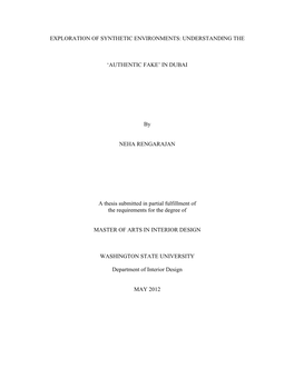 IN DUBAI by NEHA RENGARAJAN a Thesis Submitted In