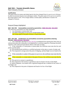 NAC 554 – Tomato Scientific Name Plant Industry Division