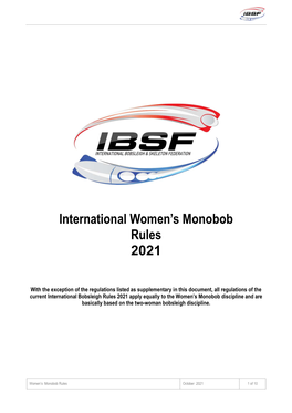 International Women's Monobob Rules 2021