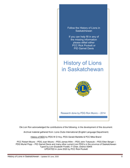 History of Lions in Saskatchewan