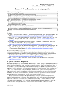 Lecture 4: Formal Semantics and Formal Pragmatics