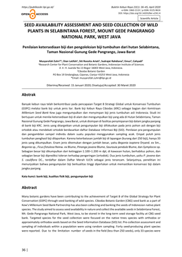 Seed Availability Assessment and Seed Collection of Wild Plants in Selabintana Forest, Mount Gede Pangrango National Park, West Java