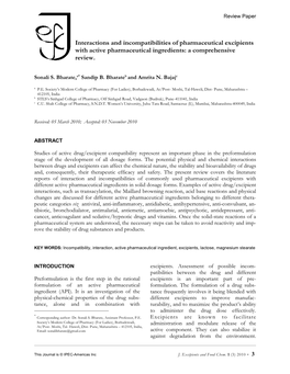 Interactions and Incompatibilities of Pharmaceutical Excipients with Active Pharmaceutical Ingredients: a Comprehensive Review