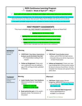 RJDS Continuous Learning Program FIRST PRIORITY ASSIGNMENTS