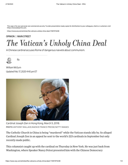 The Vatican's Unholy China Deal