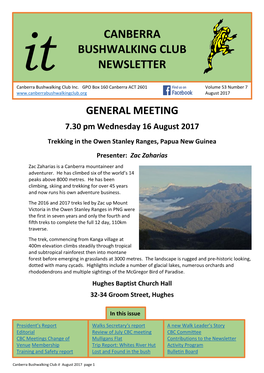 It CANBERRA BUSHWALKING CLUB NEWSLETTER