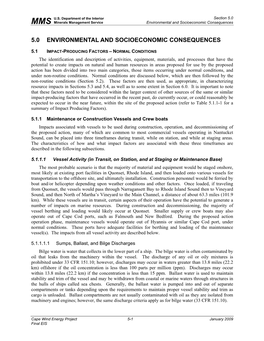 Section 5.0 Environmental and Socioeconomic Consequences