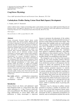 Carbohydrate Profiles During Cotton Floral