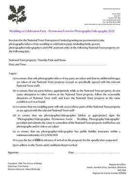 Wedding Or Celebration Party - Permission Form for Photography/Videography 2021