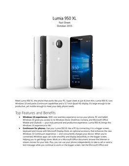 Lumia 950 XL Fact Sheet October 2015