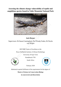 Assessing the Climate Change Vulnerability of Reptile and Amphibian Species Found in Table Mountain National Park