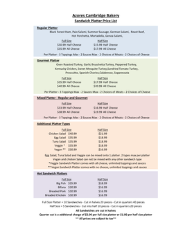 Sandwich Platter Menu & Prices