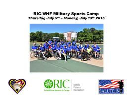 RIC-WHF Military Sports Camp Thursday, July 9Th – Monday, July 13Th 2015 Overview