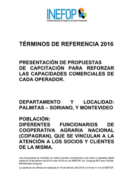 Términos De Referencia 2016