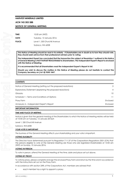 HARVEST MINERALS LIMITED Independent Expert's Report