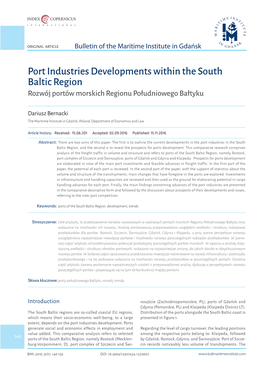 Port Industries Developments Within the South Baltic Region Rozwój Portów Morskich Regionu Południowego Bałtyku