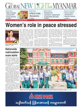 Women's Role in Peace Stressed