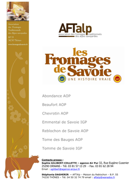 Abondance AOP Beaufort AOP Chevrotin AOP Emmental De