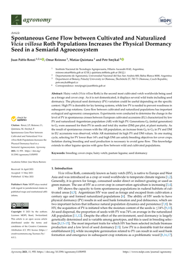 Spontaneous Gene Flow Between Cultivated and Naturalized Vicia Villosa Roth Populations Increases the Physical Dormancy Seed in a Semiarid Agroecosystem