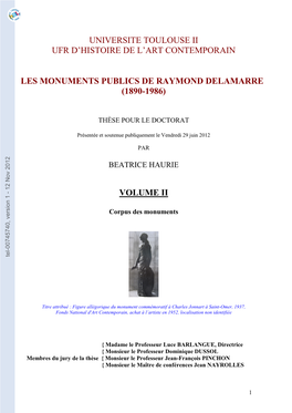 Les Monuments Publics De Raymond Delamarre (1890-1986)