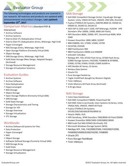 Evaluation Guides Workbooks SAN Storage NAS Storage