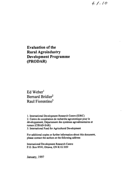 Evaluation of the Rural Agroindustry Development Programme (PRODAR)