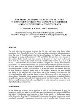 Soil Mites (Acari) of the Ecotone Between the Scots Pine Forest and Meadow in the Forest Landscape in Tuchola Forest, Poland