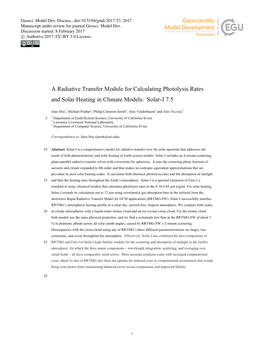 A Radiative Transfer Module for Calculating Photolysis Rates and Solar Heating in Climate Models: Solar-J 7.5