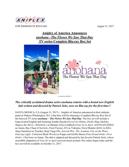 Aniplex of America Announces Anohana TV Complete Blu-Ray Box