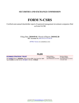SCHWAB STRATEGIC TRUST Form N-CSRS Filed 2018-05-01
