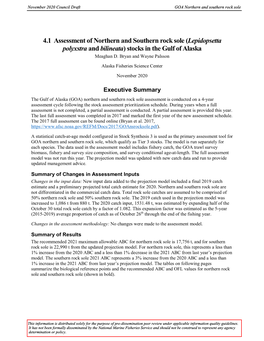 Assessment of Northern and Southern Rock Sole (Lepidopsetta Polyxstra and Bilineata) Stocks in the Gulf of Alaska Meaghan D