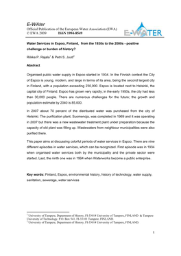 E-Water Official Publication of the European Water Association (EWA) © EWA 2009 ISSN 1994-8549