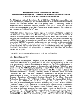 Philippines National Commission for UNESCO: Continuing Partnerships and Collaborations with Multi-Stakeholders for the Promotion of UNESCO Programs and Projects