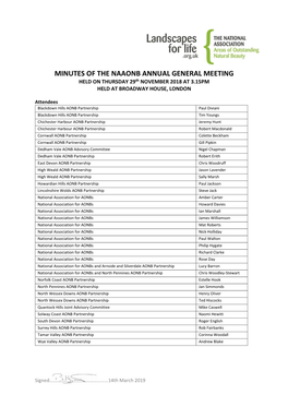 MINUTES of the NAAONB ANNUAL GENERAL MEETING HELD on THURSDAY 29Th NOVEMBER 2018 at 3.15PM HELD at BROADWAY HOUSE, LONDON