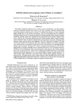 Analcime Phenocrysts in Igneous Rocks: Primary Or Secondary?