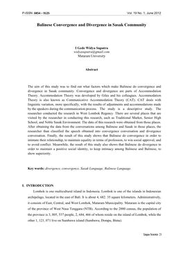 Balinese Convergence and Divergence in Sasak Community