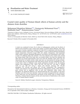 Coastal Water Quality of Tioman Island: Effects of Human Activity and the Distance from Shoreline