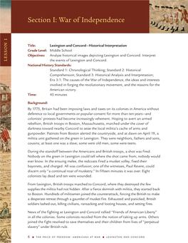 Lexington and Concord—Historical Interpretation Grade Level: Middle School Objectives: Analyze Historical Images Depicting Lexington and Concord