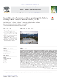 Seasonal Dynamics of Tetracycline Resistance Gene Transport in the Sumas River Agricultural Watershed of British Columbia, Canada