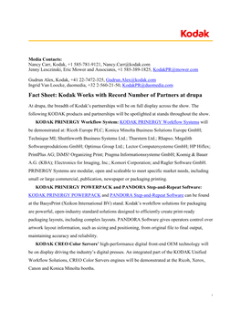 Fact Sheet: Kodak Works with Record Number of Partners at Drupa