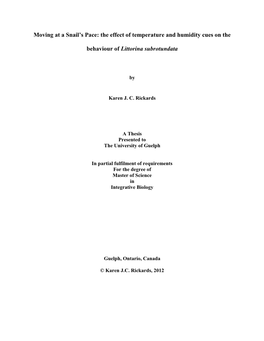 Moving at a Snail's Pace: the Effect of Temperature and Humidity Cues on the Behaviour of Littorina Subrotundata