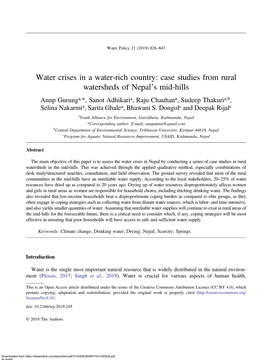Case Studies from Rural Watersheds of Nepal's Mid-Hills