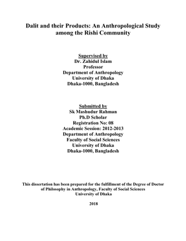 Dalit and Their Products: an Anthropological Study Among the Rishi Community