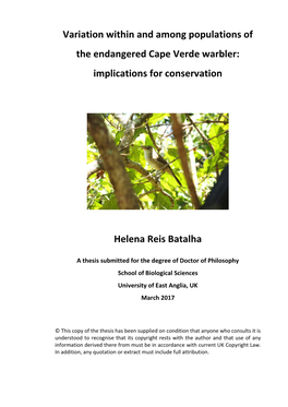 Implications for Conservation Helena Reis Batalha