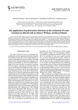 The Application of Pedotransfer Functions in the Estimation of Water Retention in Alluvial Soils in ¯U³awy Wiœlane, Northern Poland