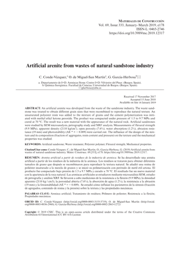 Artificial Arenite from Wastes of Natural Sandstone Industry ; Arenita Artificial a Partir De Residuos De La Industria De Arenis