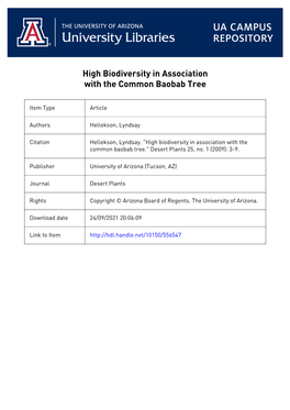 High Biodiversity in Association with the Common Baobab Tree