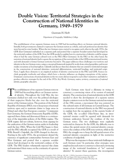 Double Vision: Territorial Strategies in the Construction of National Identities in Germany, 1949–1979